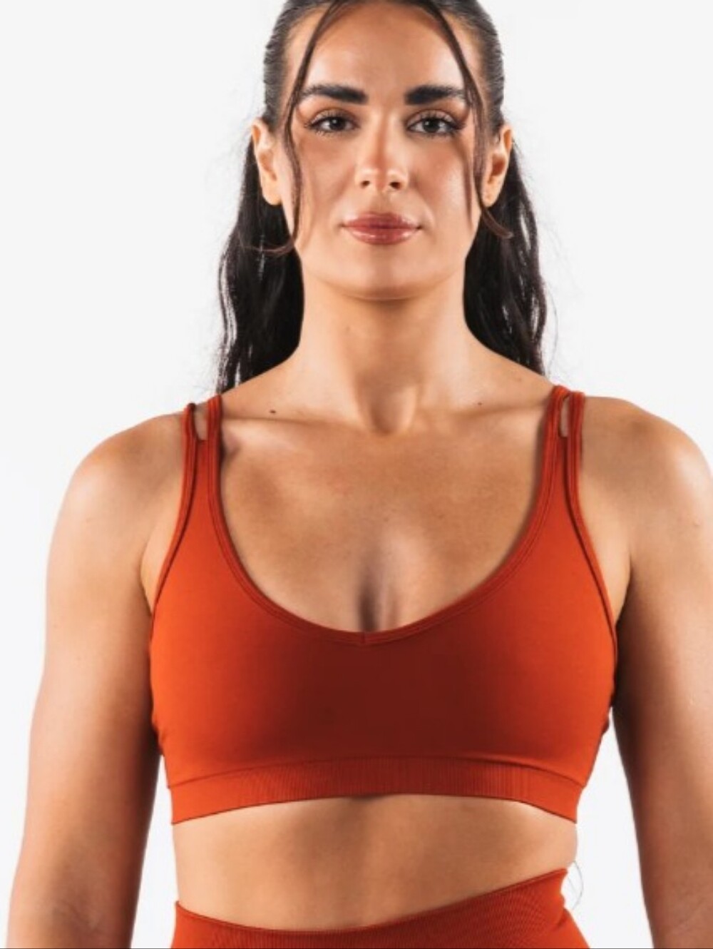 Alphalete Amplify Excel Sports Bra Sz L | Seamless Strappy - Orange Times Square
